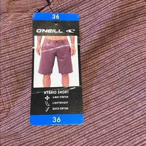O'Neill Burgundy Striped Hybrid shorts Pants swim trunks R